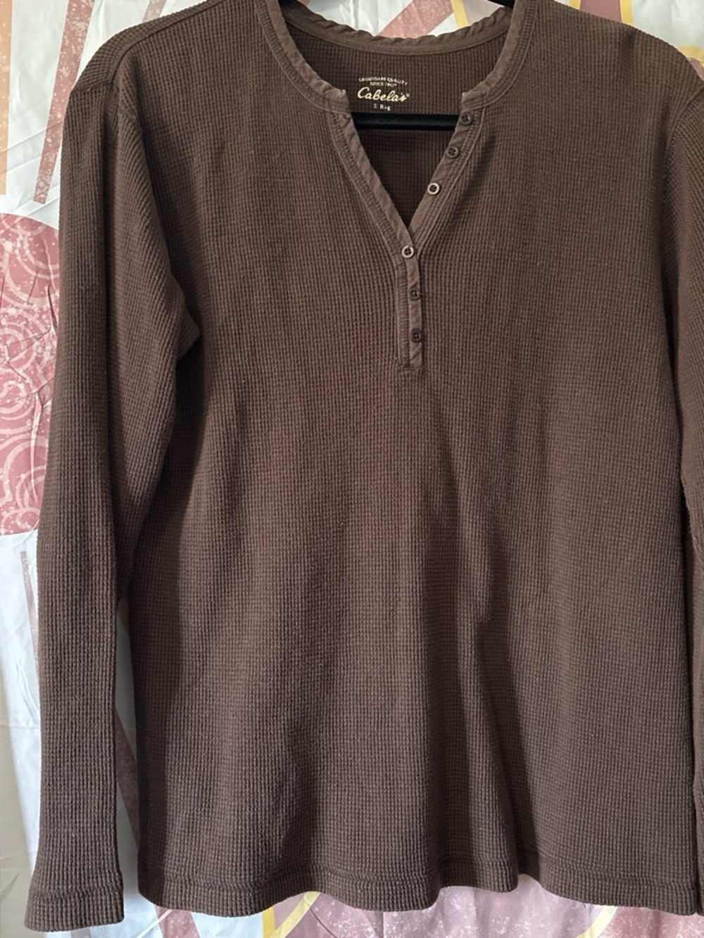 Cabela's Brown Waffle Henley Crewneck Top